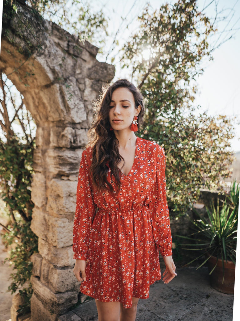 Robe Franca Rouge Fleuri