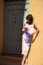 Jupe midi en tulle imprimée orchidée