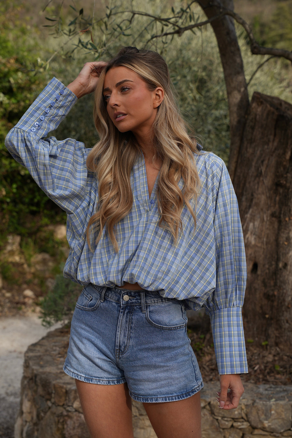 Blouse À Carreaux Eva - Bleue