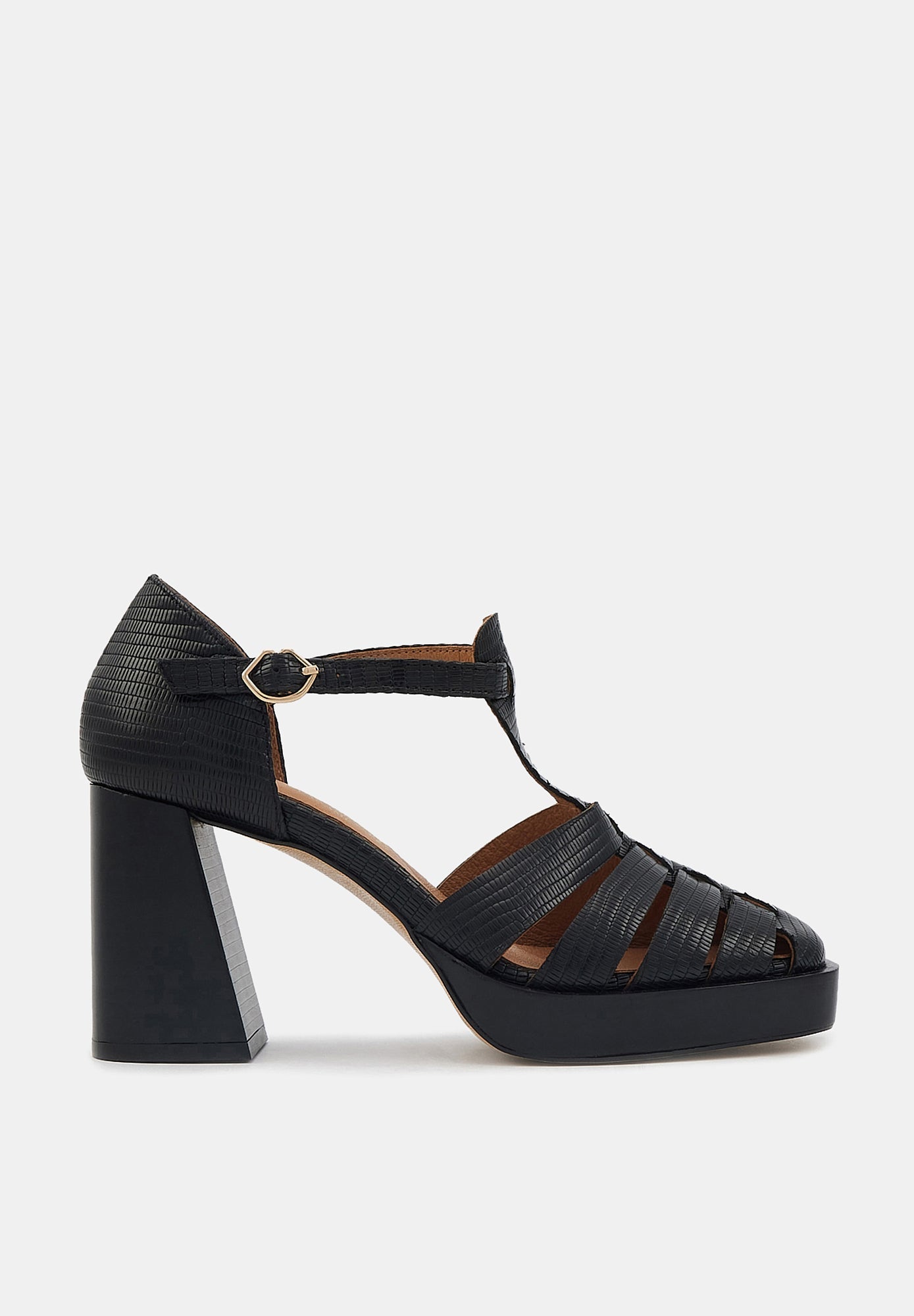Sandales À Talons Carrie - Cuir Façon Lézard Noir