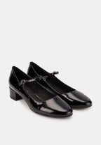 Babies À Brides - Cuir Brillant Noir - Alba