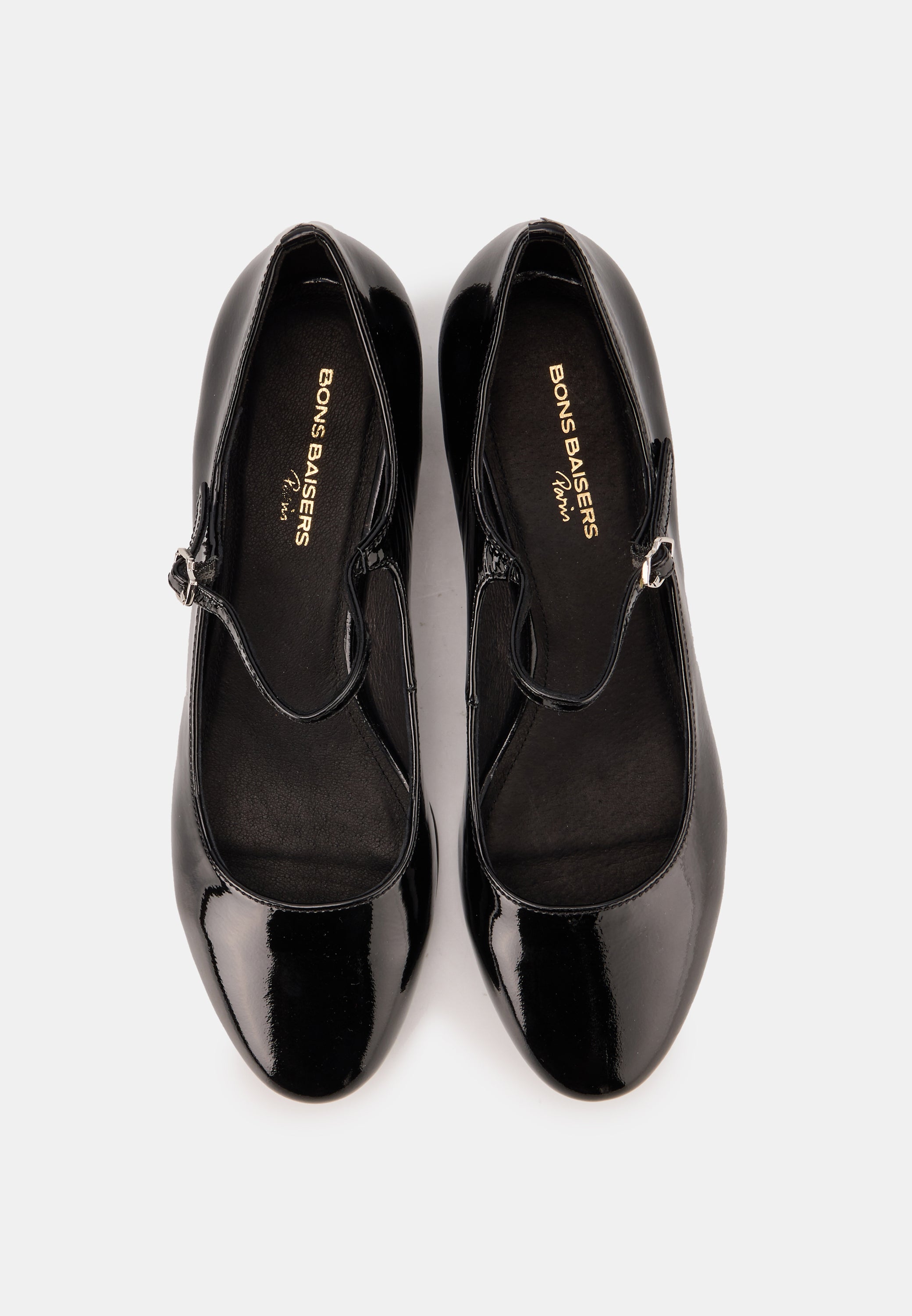 Babies À Brides - Cuir Brillant Noir - Alba