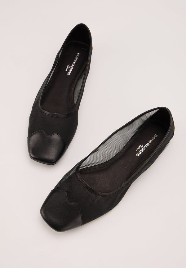Ballerines - Resille Et Cuir Noir - Elisa