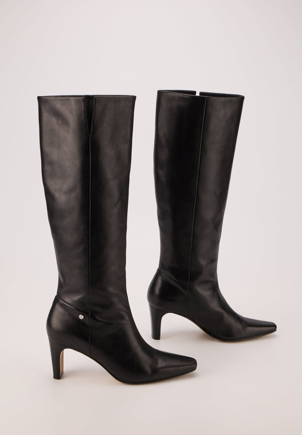 Bottes À Talons - Cuir Lisse Noir - Paola