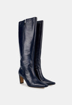 Bottes À Talons - Cuir Brillant Navy - Paola