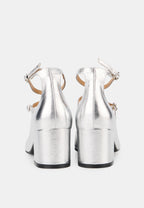 Babies À Talons - Cuir Métallisé Silver - Sofia