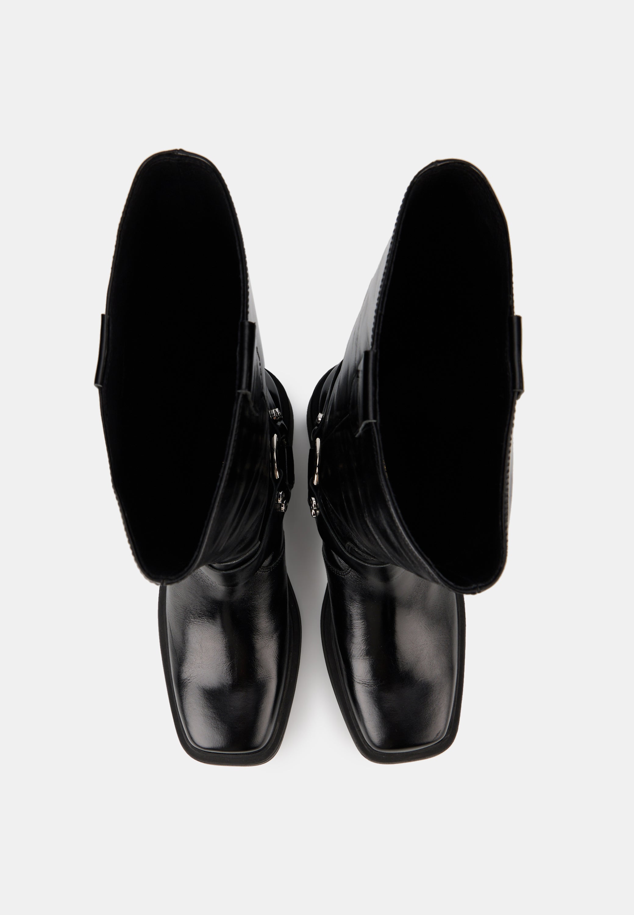 Bottes À Boucles- Cuir Brillant Noir - Talia