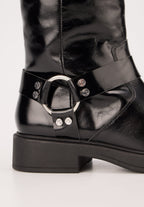 Bottes À Boucles- Cuir Brillant Noir - Talia