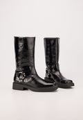 Bottes À Boucles- Cuir Brillant Noir - Talia