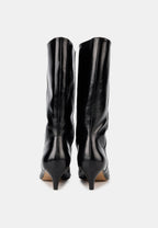 Bottines À Talons - Cuir Noir Brillant - Yolanda