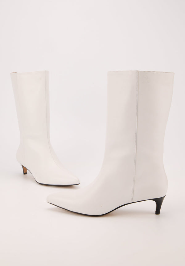Bottines À Talons - Cuir Lisse Blanc - Yolanda