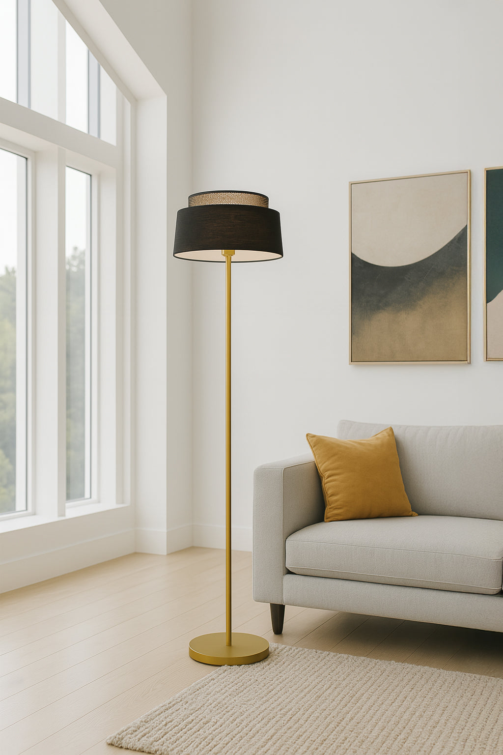 Avero - Lampadaire - Métal - Noir Et Doré