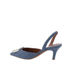 Amina Muaddi Camelia Sling 60 Printed Denim Pumps - WOMEN SHOES - AMINA MUADDI - T.Luxy