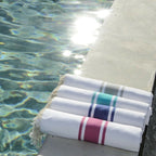 St Tropez - Fouta Blanche - Blanc/Vert Turquoise