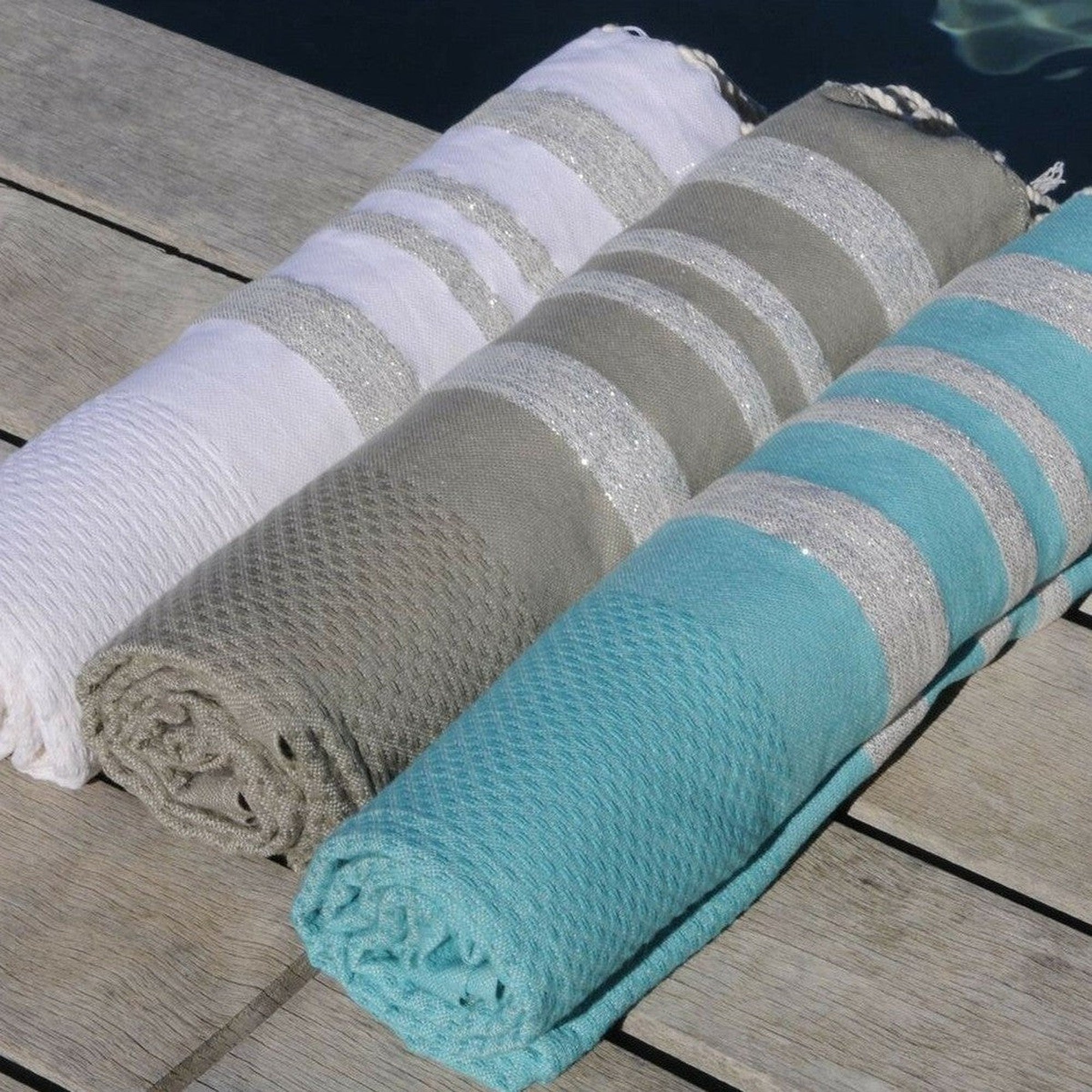 Hamptons - Fouta Nid D'Abeille - Blanc/Argent