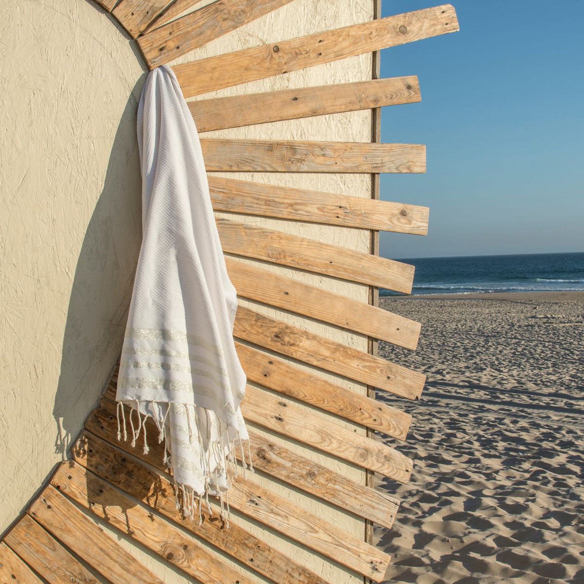 Hamptons - Fouta Nid D'Abeille - Blanc/Argent