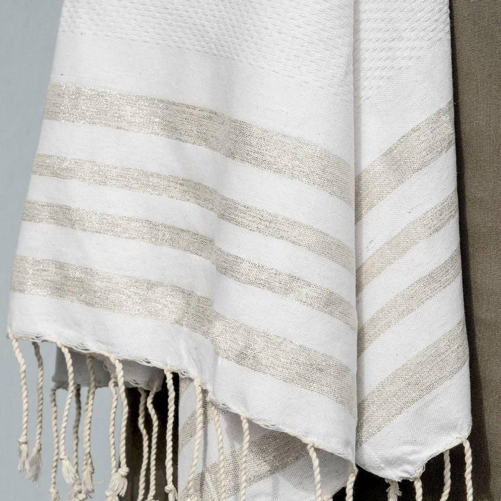 Hamptons - Fouta Nid D'Abeille - Blanc/Argent