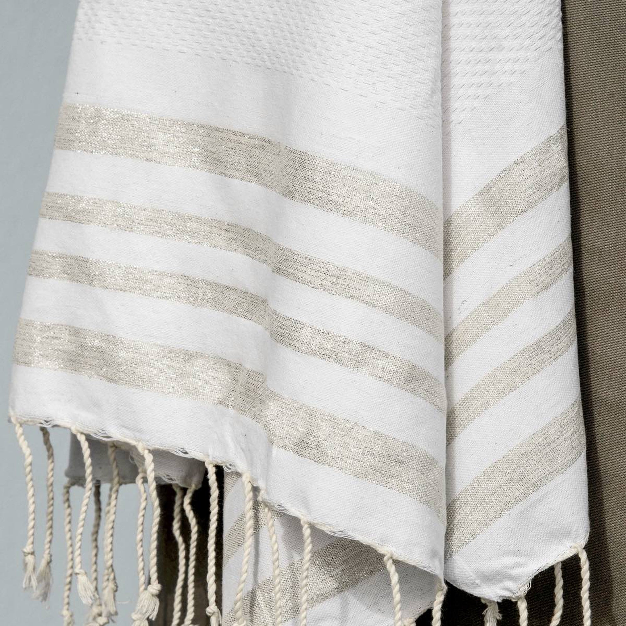 Hamptons - Fouta Nid D'Abeille - Blanc/Argent