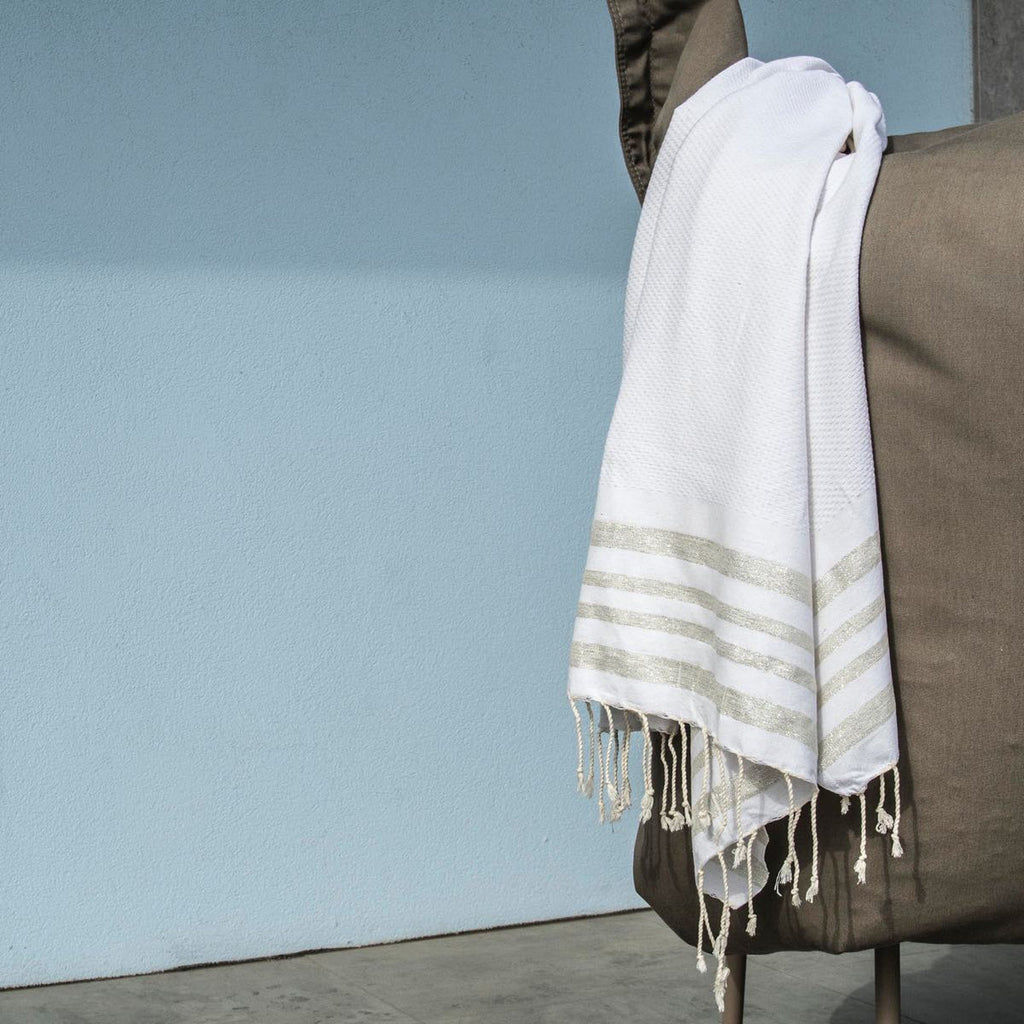 Hamptons - Fouta Nid D'Abeille - Blanc/Argent