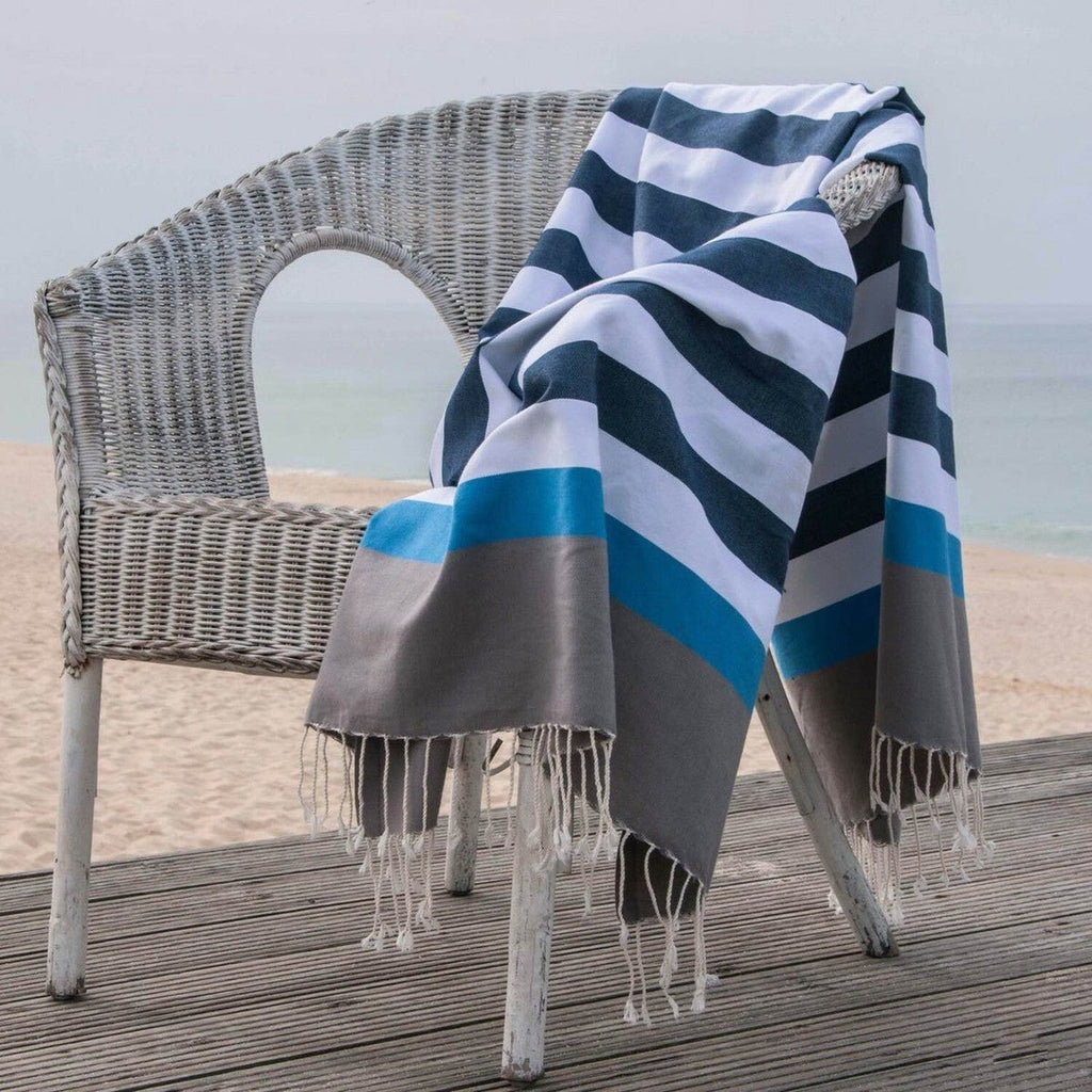 Arcachon - Fouta Tricolore - Bleu Jean/Bleu Azur