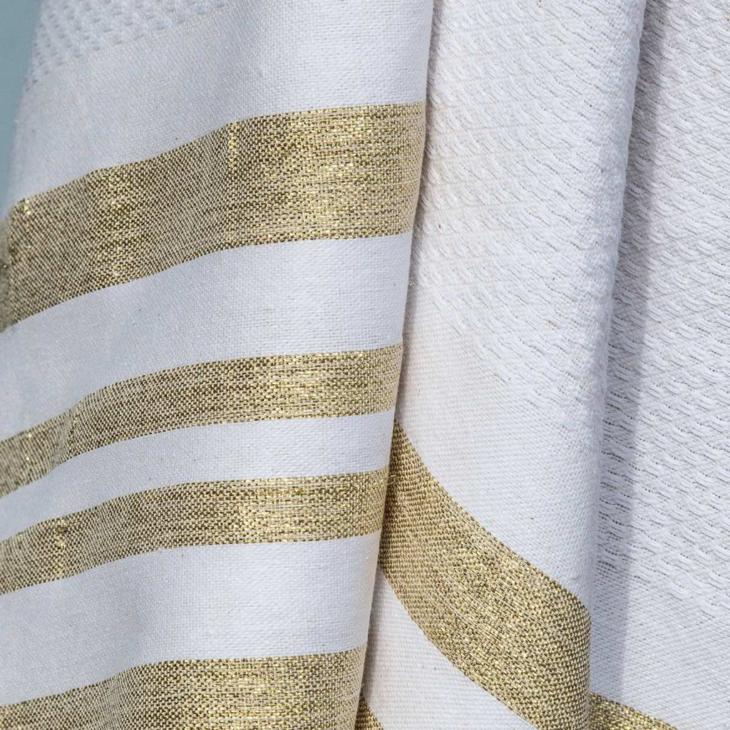 Hamptons - Fouta Nid D'Abeille - Blanc/Or