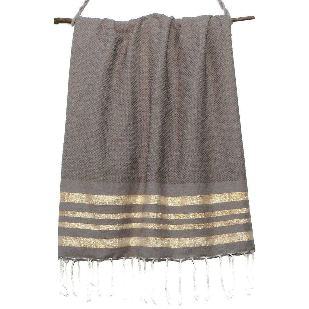 Hamptons - Fouta Nid D'Abeille - Taupe Clair/Or