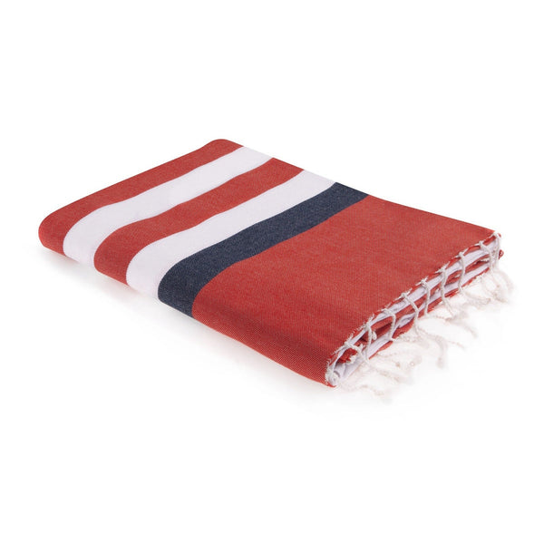 Arcachon - Fouta Tricolore - Rouge/Bleu Jean
