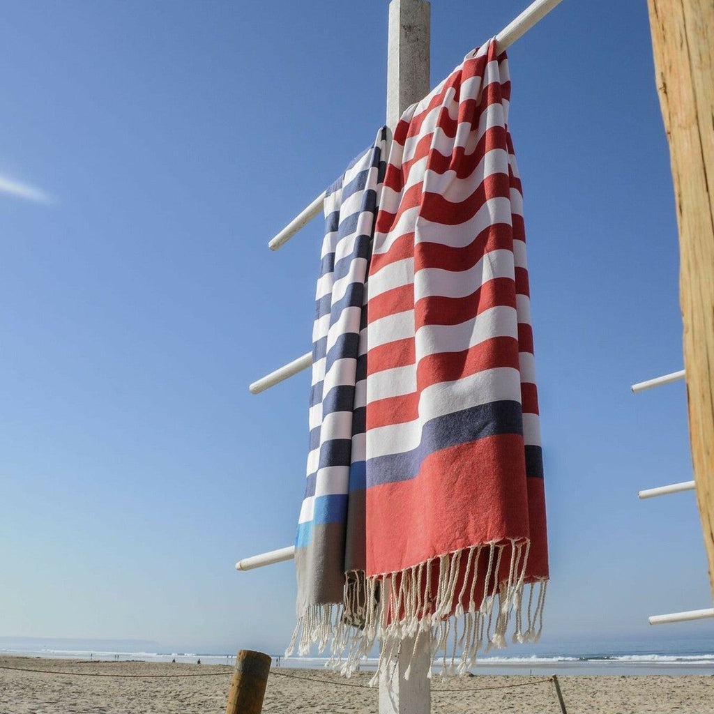 Arcachon - Fouta Tricolore - Rouge/Bleu Jean