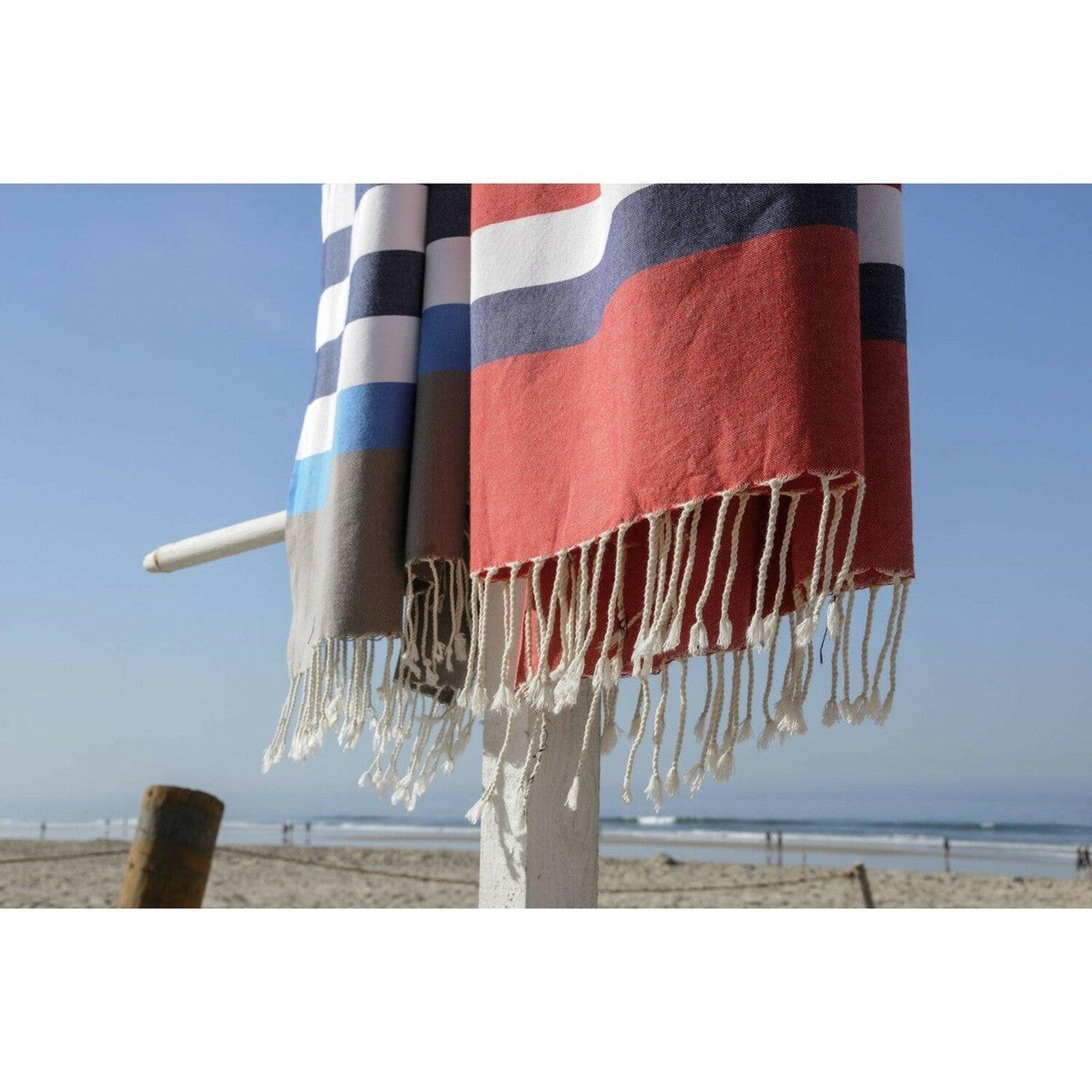 Arcachon - Fouta Tricolore - Rouge/Bleu Jean