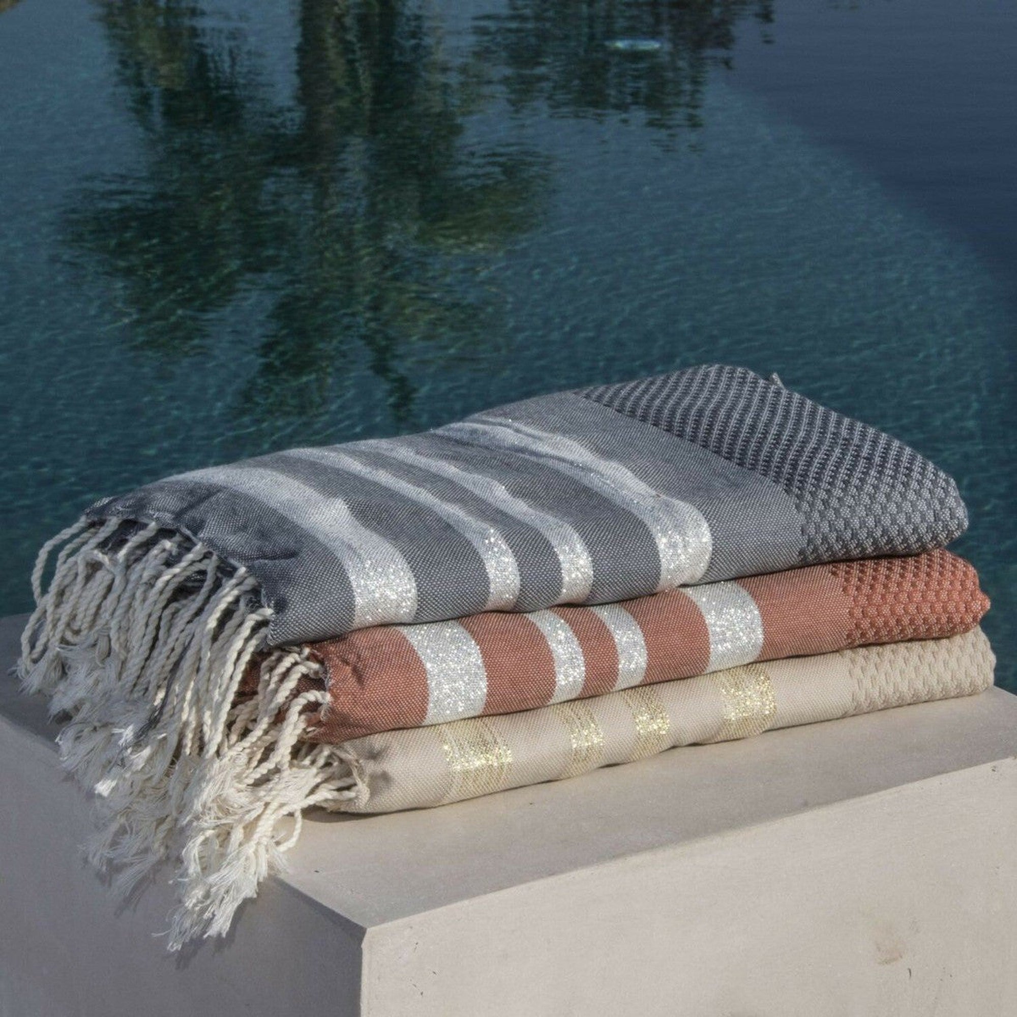 Hamptons - Fouta Nid D'Abeille - Gris Moyen/Argent