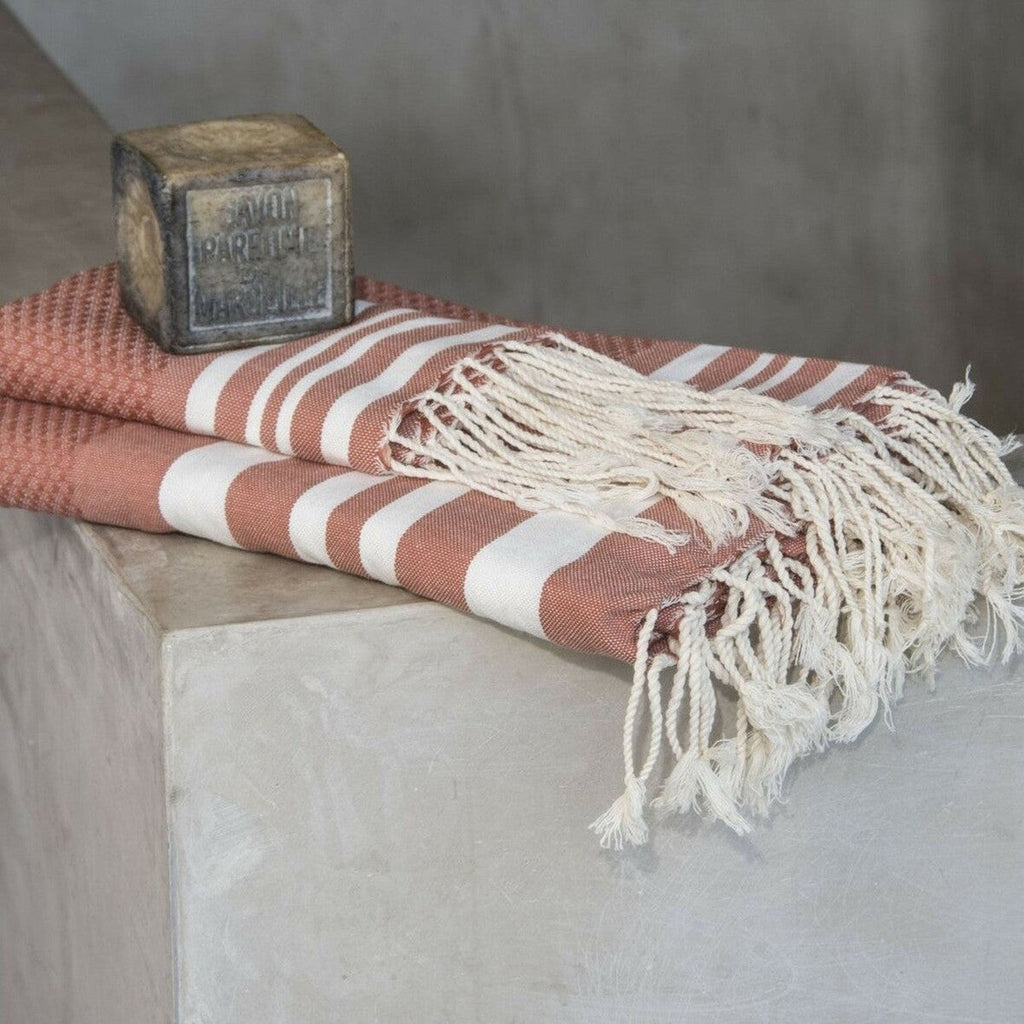Hamptons - Foutas De Bain (1 Grande et 2 Petites) - Terracotta/Blanc