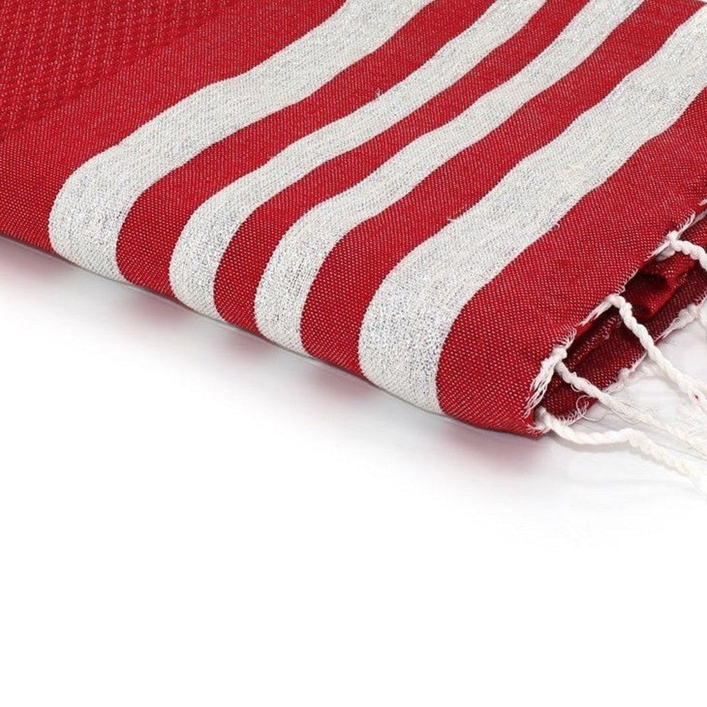 Hamptons - Fouta Nid D'Abeille - Rouge/Argent
