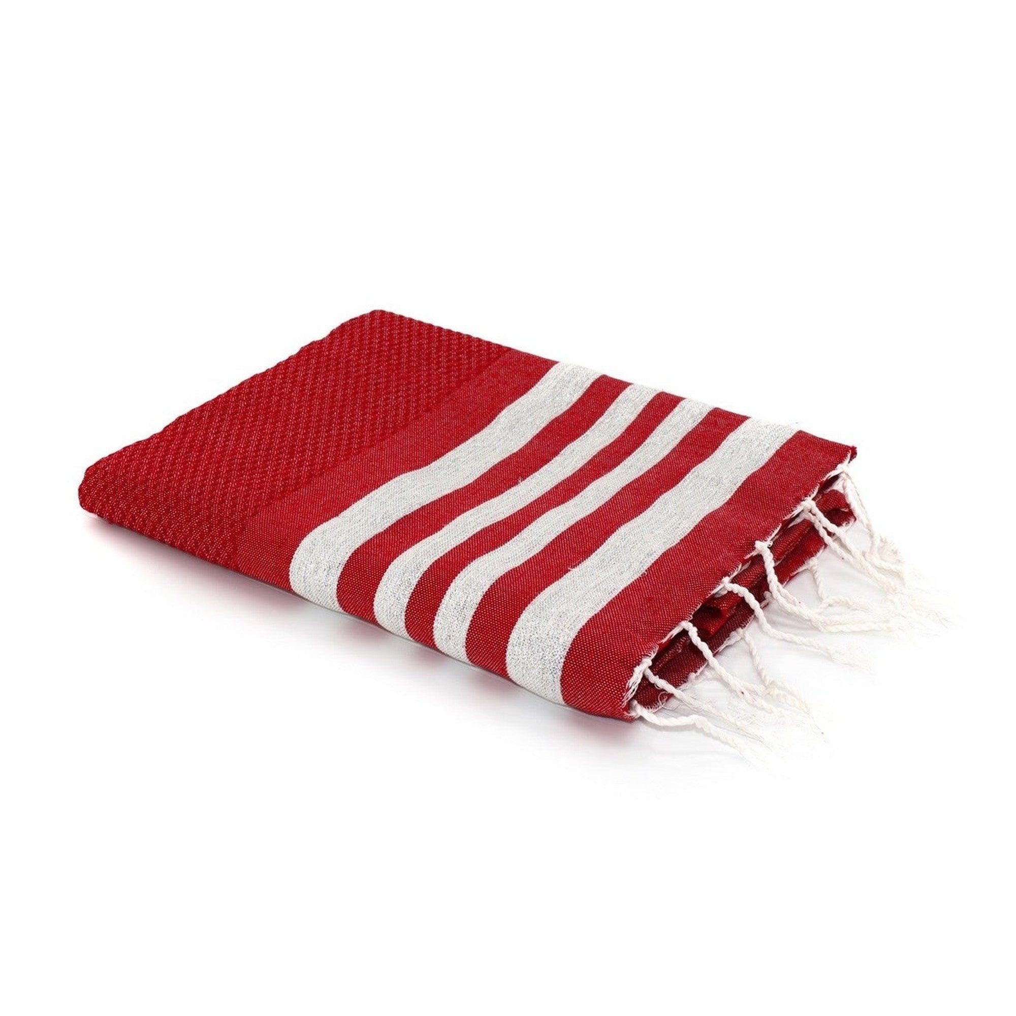 Hamptons - Fouta Nid D'Abeille - Rouge/Argent