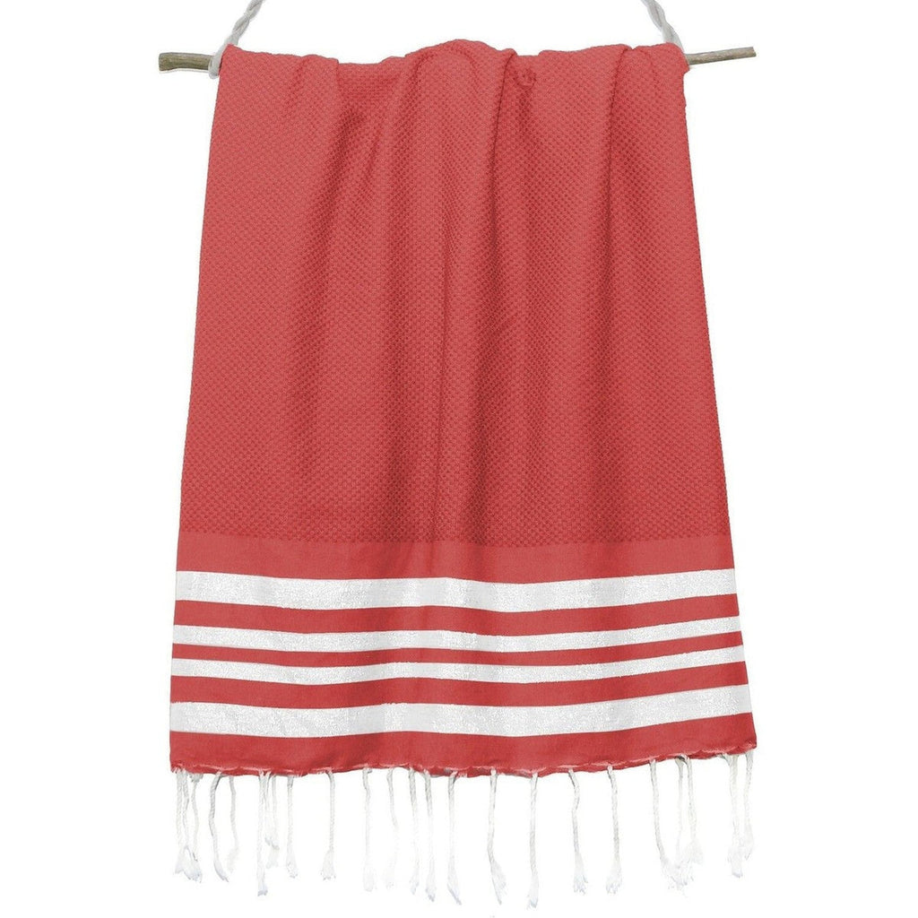 Hamptons - Fouta Nid D'Abeille - Rouge/Argent