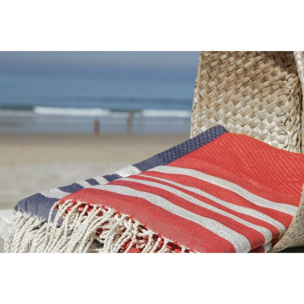 Hamptons - Fouta Nid D'Abeille - Rouge/Argent