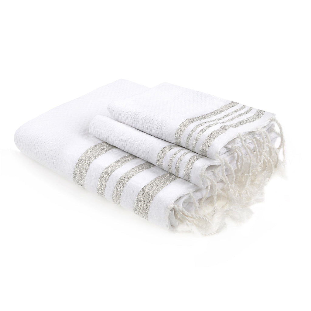 Hamptons - Foutas De Bain (1 Grande et 2 Petites) - Blanc/Argent