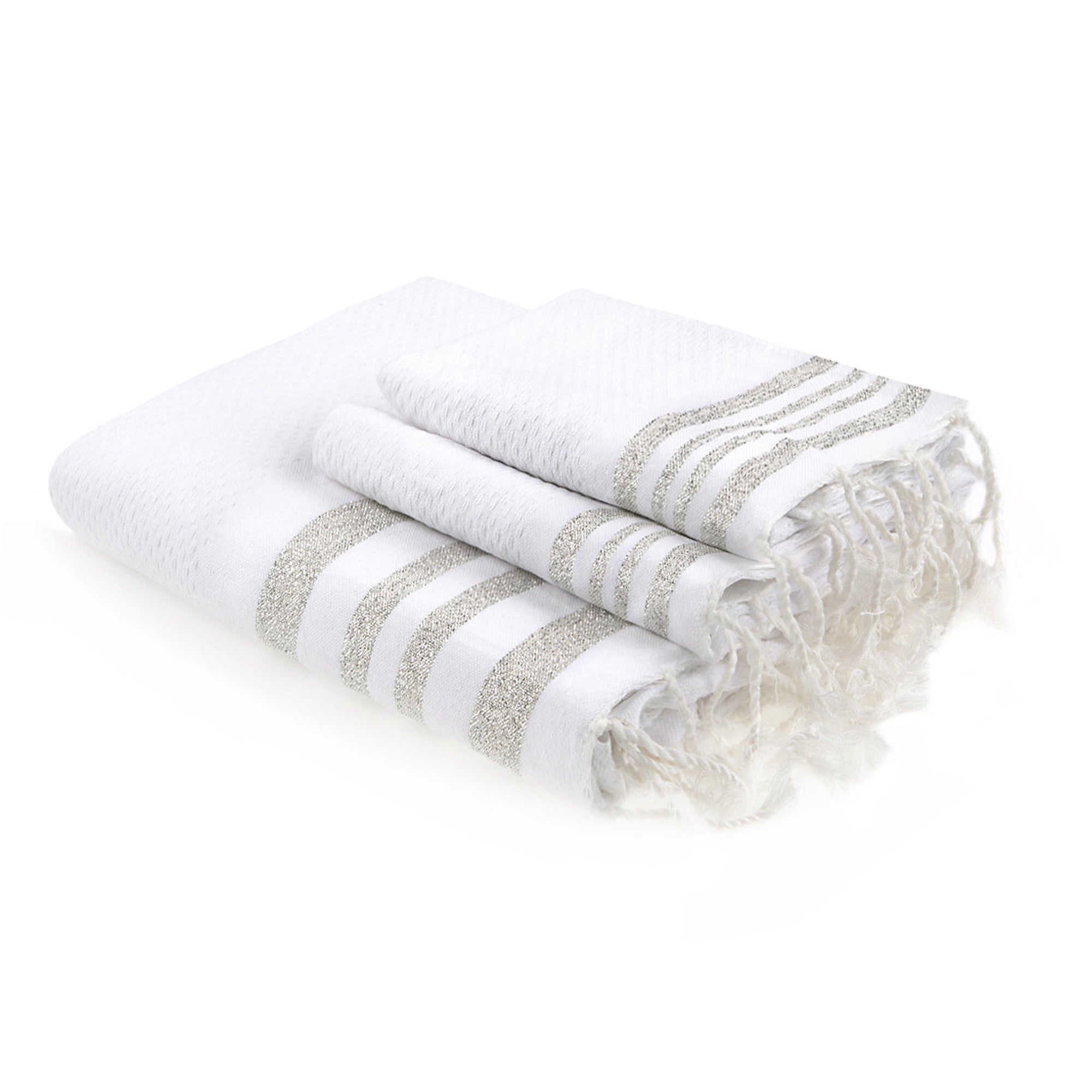 Hamptons - Foutas De Bain (1 Grande et 2 Petites) - Blanc/Argent