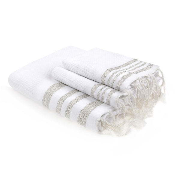 Hamptons - Foutas De Bain (1 Grande et 2 Petites) - Blanc/Argent