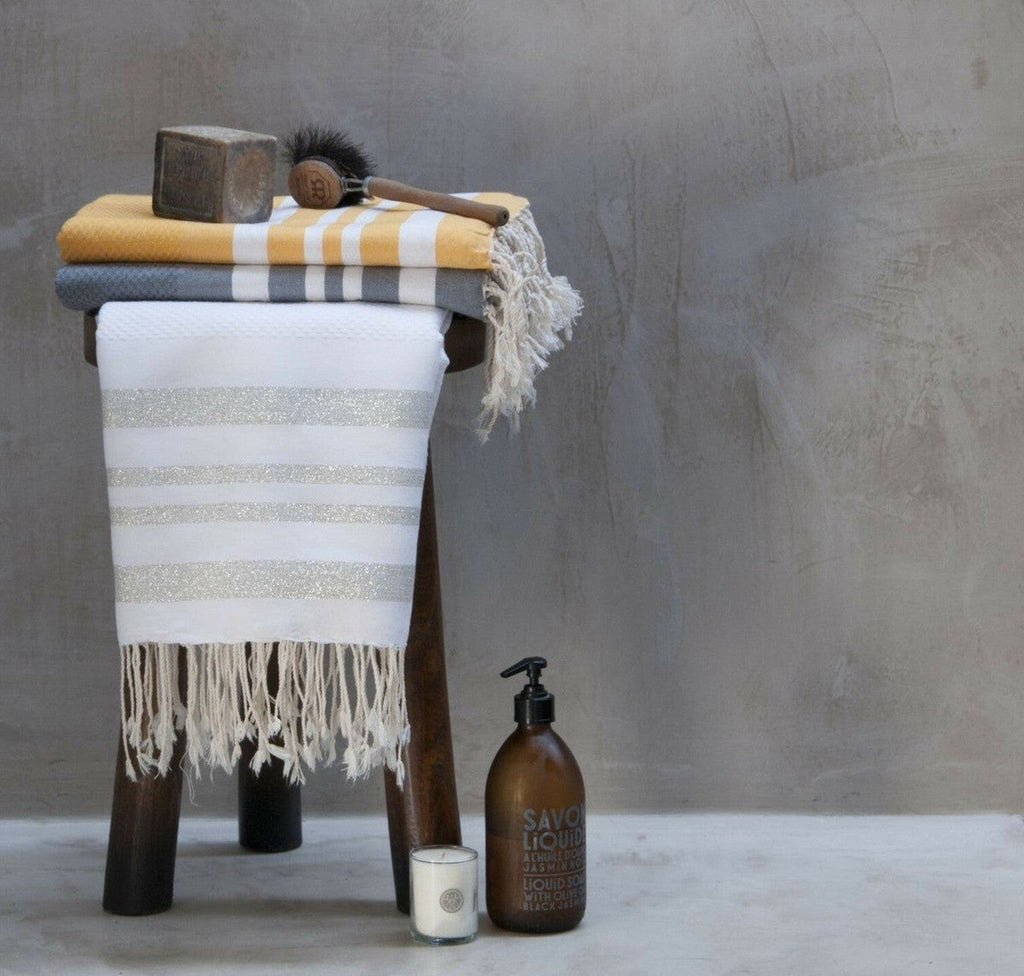 Hamptons - Foutas De Bain (1 Grande et 2 Petites) - Blanc/Argent
