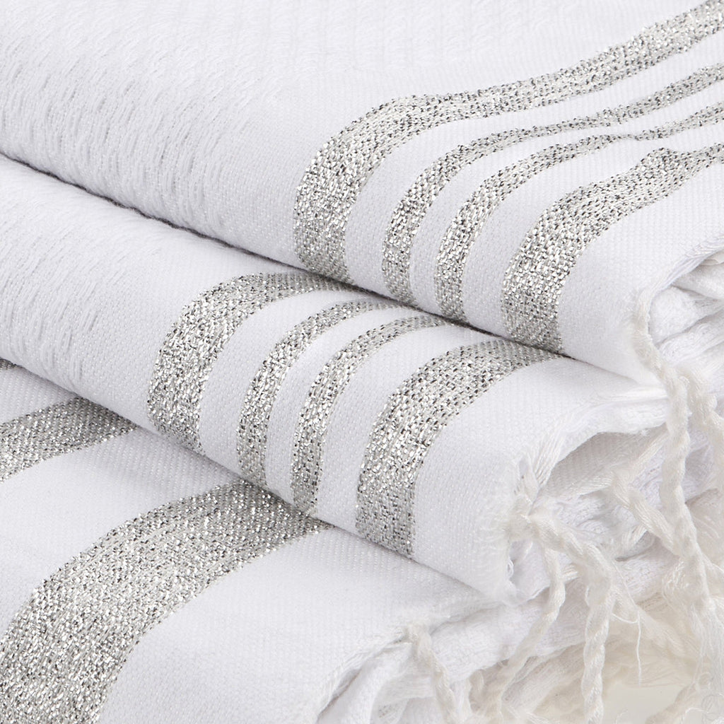 Hamptons - Foutas De Bain (1 Grande et 2 Petites) - Blanc/Argent