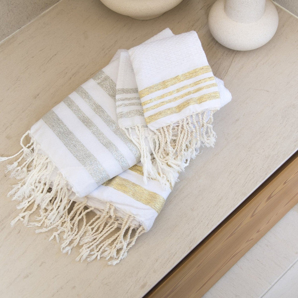 Hamptons - Foutas De Bain (1 Grande et 2 Petites) - Blanc/Argent