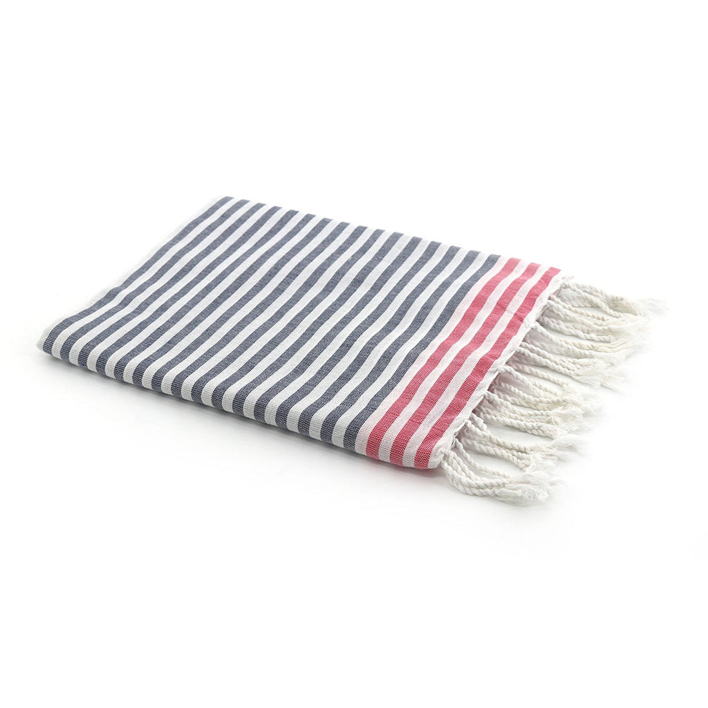 Bora Bora - Fouta Paréo - Bleu Jean/Rose Fuchsia
