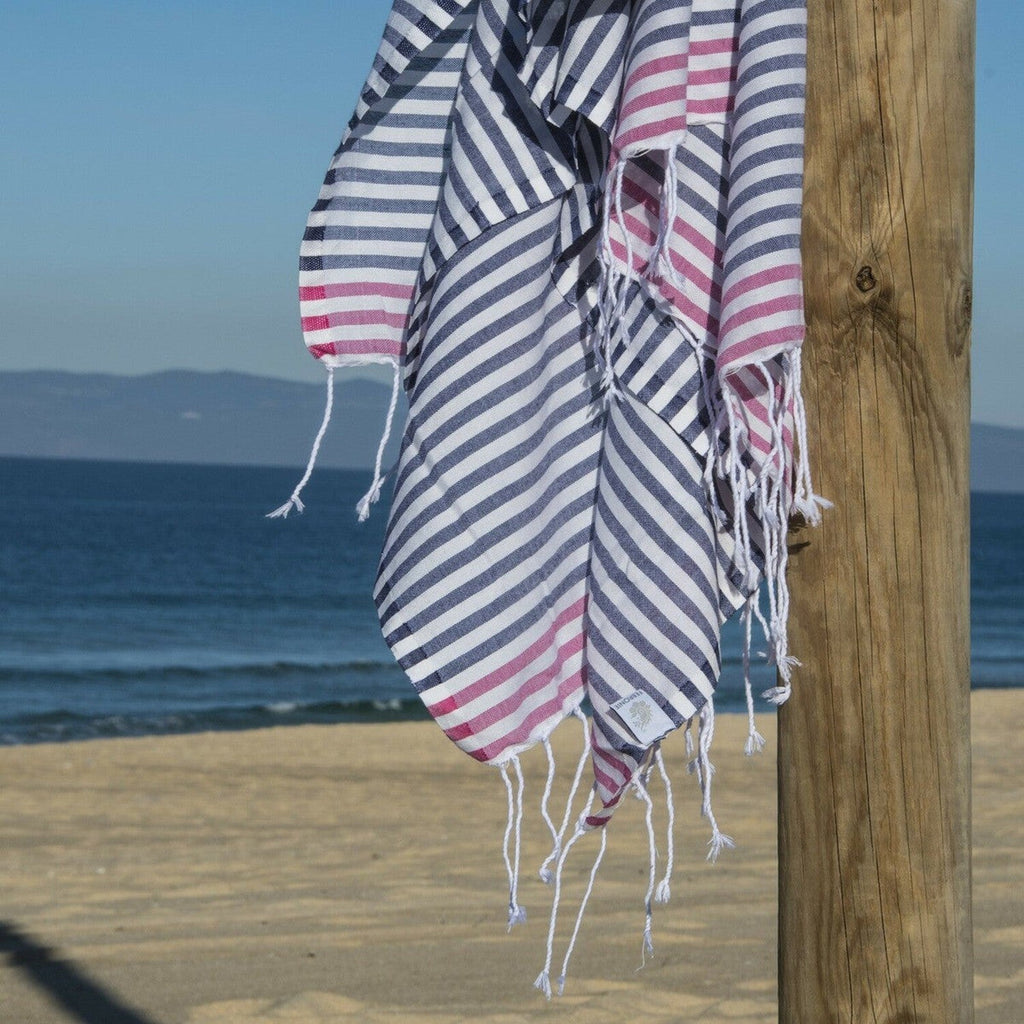Bora Bora - Fouta Paréo - Bleu Jean/Rose Fuchsia