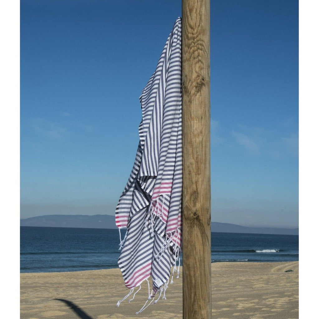 Bora Bora - Fouta Paréo - Bleu Jean/Rose Fuchsia