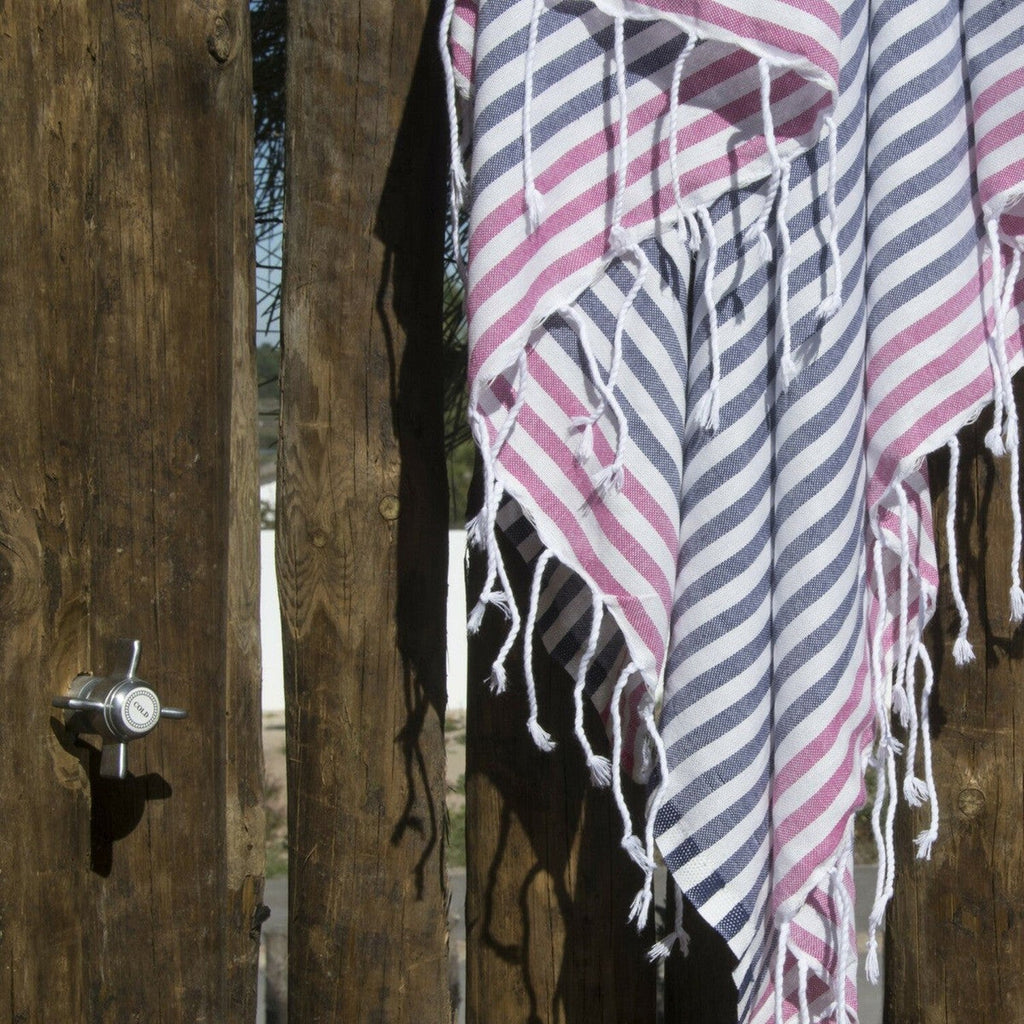 Bora Bora - Fouta Paréo - Bleu Jean/Rose Fuchsia