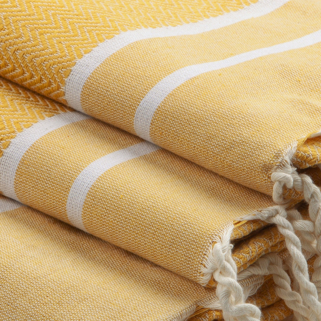 Stockholm - Foutas De Bain (1 Grande et 2 Petites) - Jaune Safran/Blanc