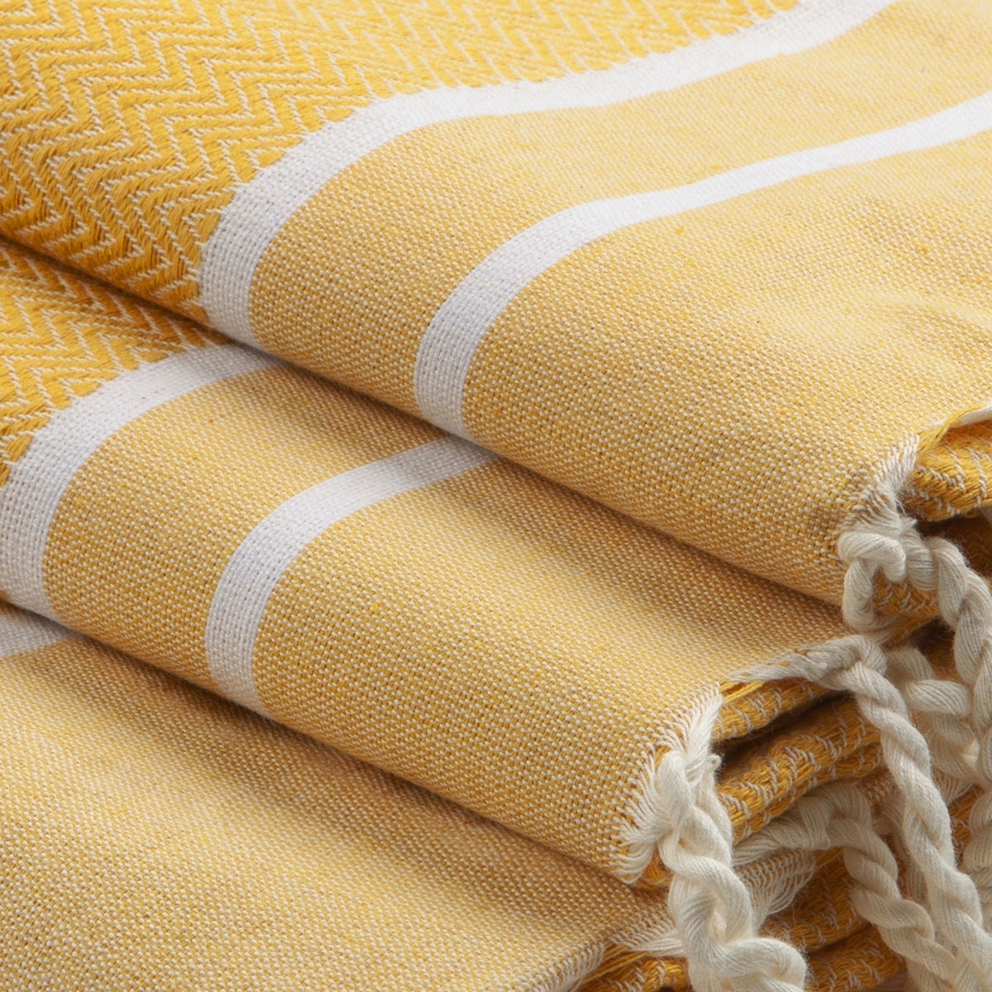 Stockholm - Foutas De Bain (1 Grande et 2 Petites) - Jaune Safran/Blanc