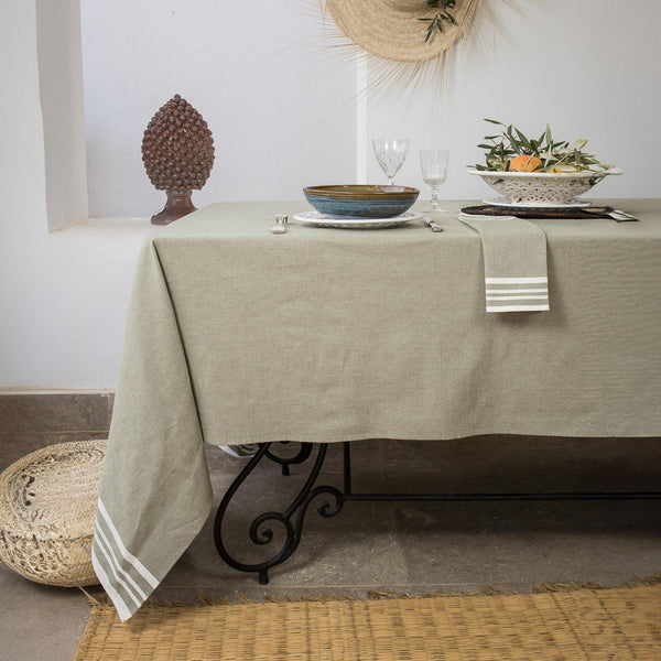 Mahdia - Nappe + 10 Serviettes - Vert Olive