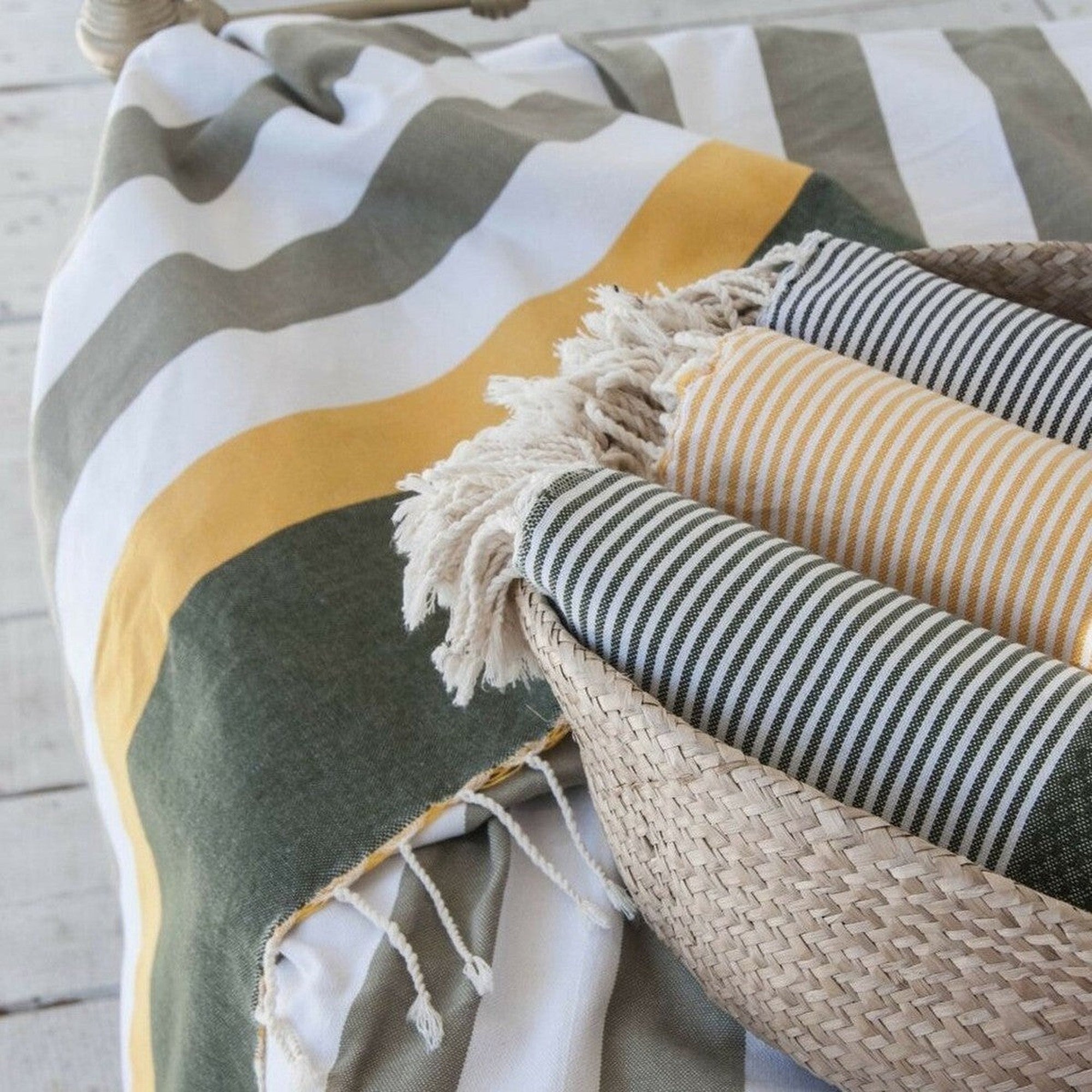 Arcachon - Fouta Tricolore - Taupe Clair/Safran/Kaki