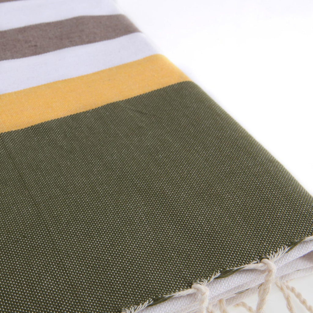 Arcachon - Fouta Tricolore - Taupe Clair/Safran/Kaki